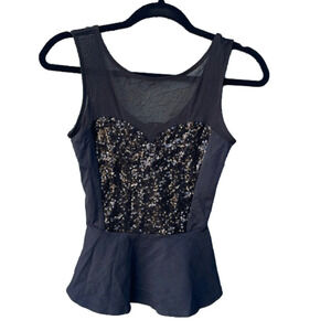 Bebe sequin & mesh sweetheart peplum tank